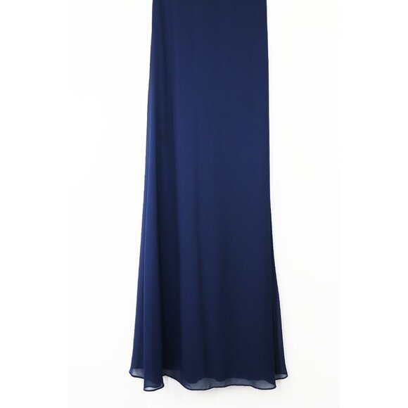 NEW Bill Levkoff Jodi Navy Chiffon Spaghetti Strap A-line Gown Maxi Dress Blue 2 - Picture 6 of 9